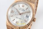 Rolex Land Dweller 127335 DIWF White Textured Dial on ZF Factory 40mmx10.3mm Sağ 45 Derece Çapraz Kasa ve Kurma Tepesi Profili — Kadran ve Bezel Görünümü