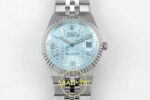 Rolex Land Dweller 127336 DIWF Ice Blue Textured Dial ZF Factory 40mmx10.3mm Kadran İndeks ve İbre Detay Yakın Çekim Super Clone — Kadran ve Bezel Görünümü