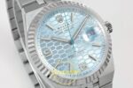 Rolex Land Dweller 127336 DIWF Ice Blue Textured Dial ZF Factory 40mmx10.3mm Sol 45 Derece Çapraz Kasa ve Bezel Profili Super — Kadran ve Bezel Görünümü